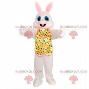 Wit konijn mascotte met een feestelijke outfit. Feestelijk